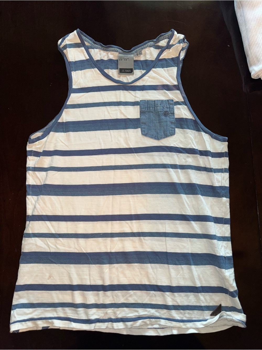 J. Crew Men’s Blue and White Striped Tank with Pocket